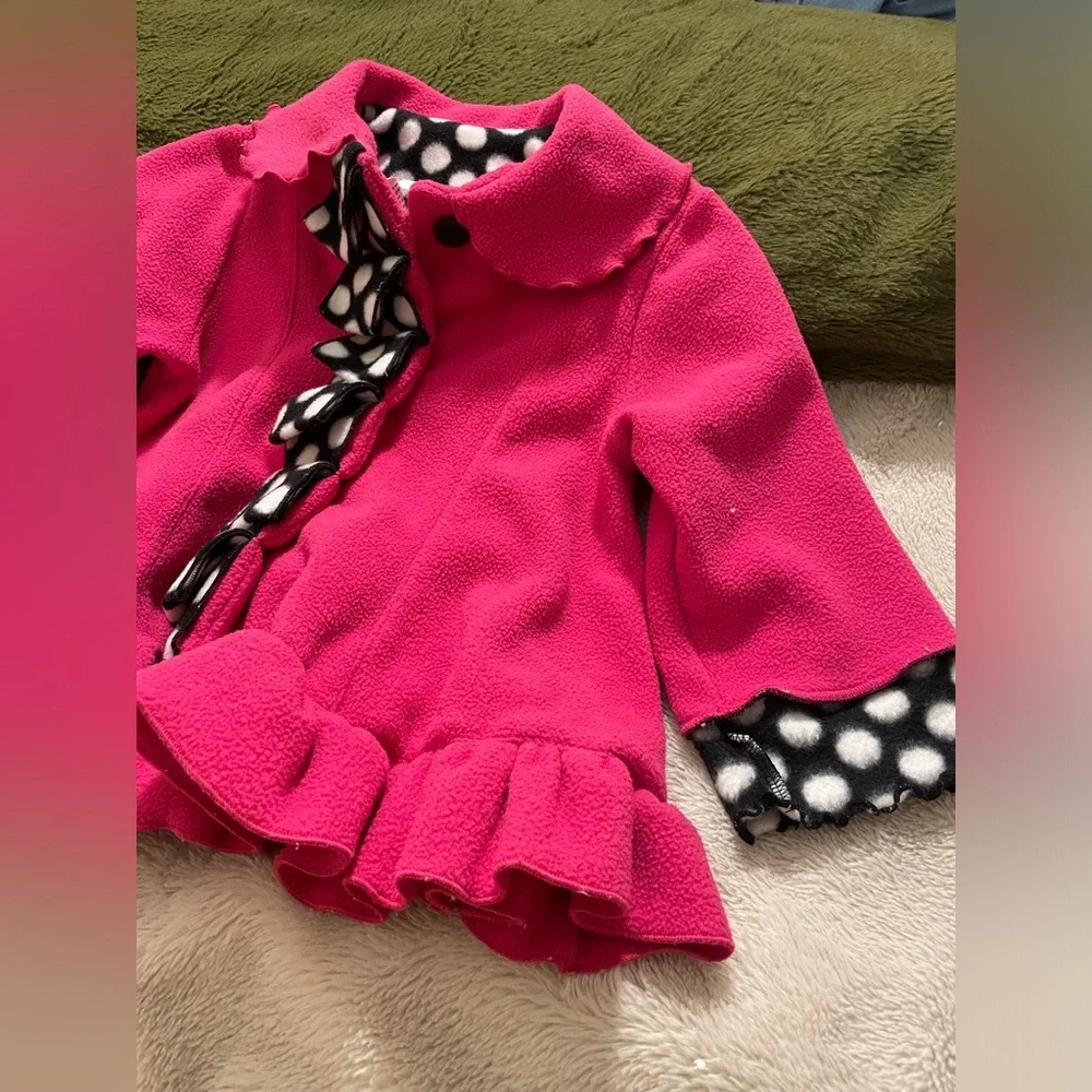 Vintage Baby Girl Fleece Ruffle and Polka Dot Jacket